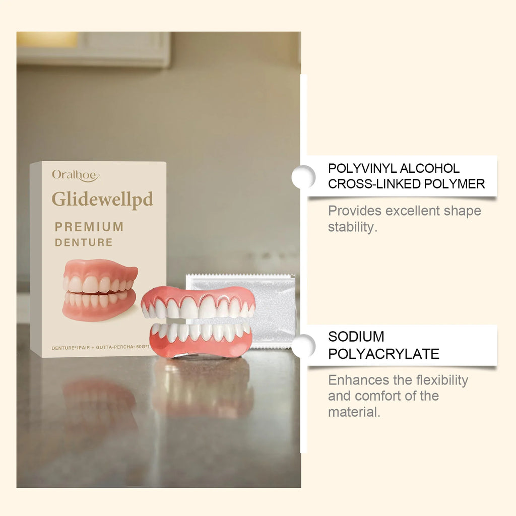 Over Gums Soft Silicone Dentures Full Set - enhances dental aesthetics, improves smile, denture care set Vue
