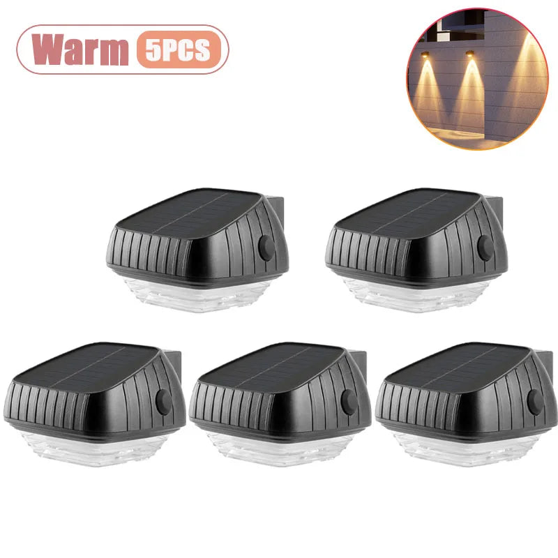 1-5pcs Rainproof Solar Wall Lights IP65 Waterproof Outdoor LED Wash Light for Courtyard Garden Balcony Patio Decoration Vue Warm-5PCS