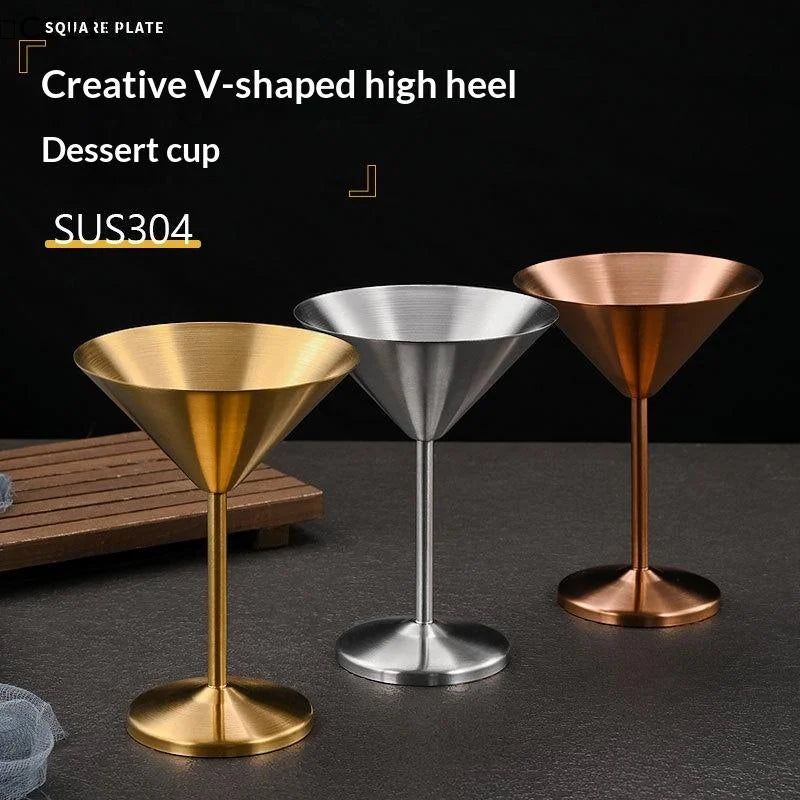 Stainless Steel Martini Cup Cocktail Glass Ice Cream Dessert Goblet