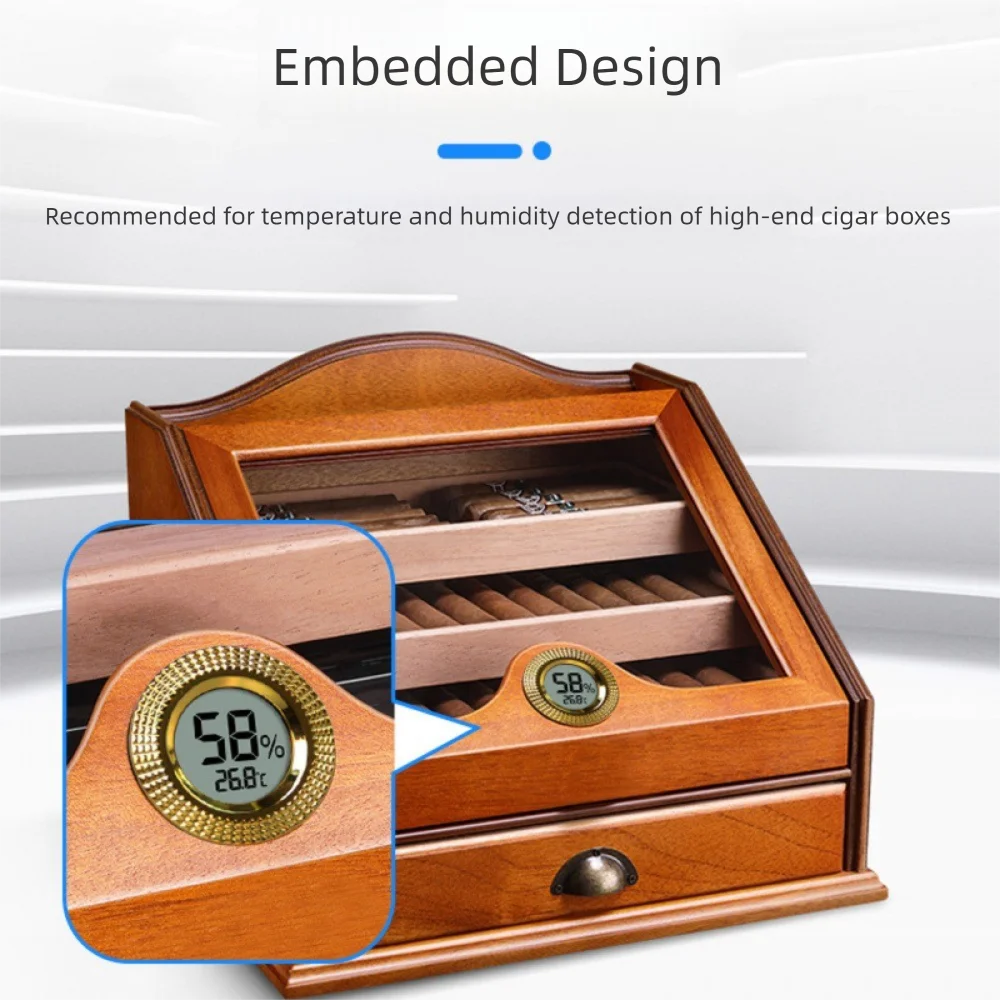 Embedded Temperature and Humidity Meter LCD Digital Display -20℃-50℃ Thermometer 10%~99%RH Hygrometer for Wine Cabinet/Cigar Box Vue