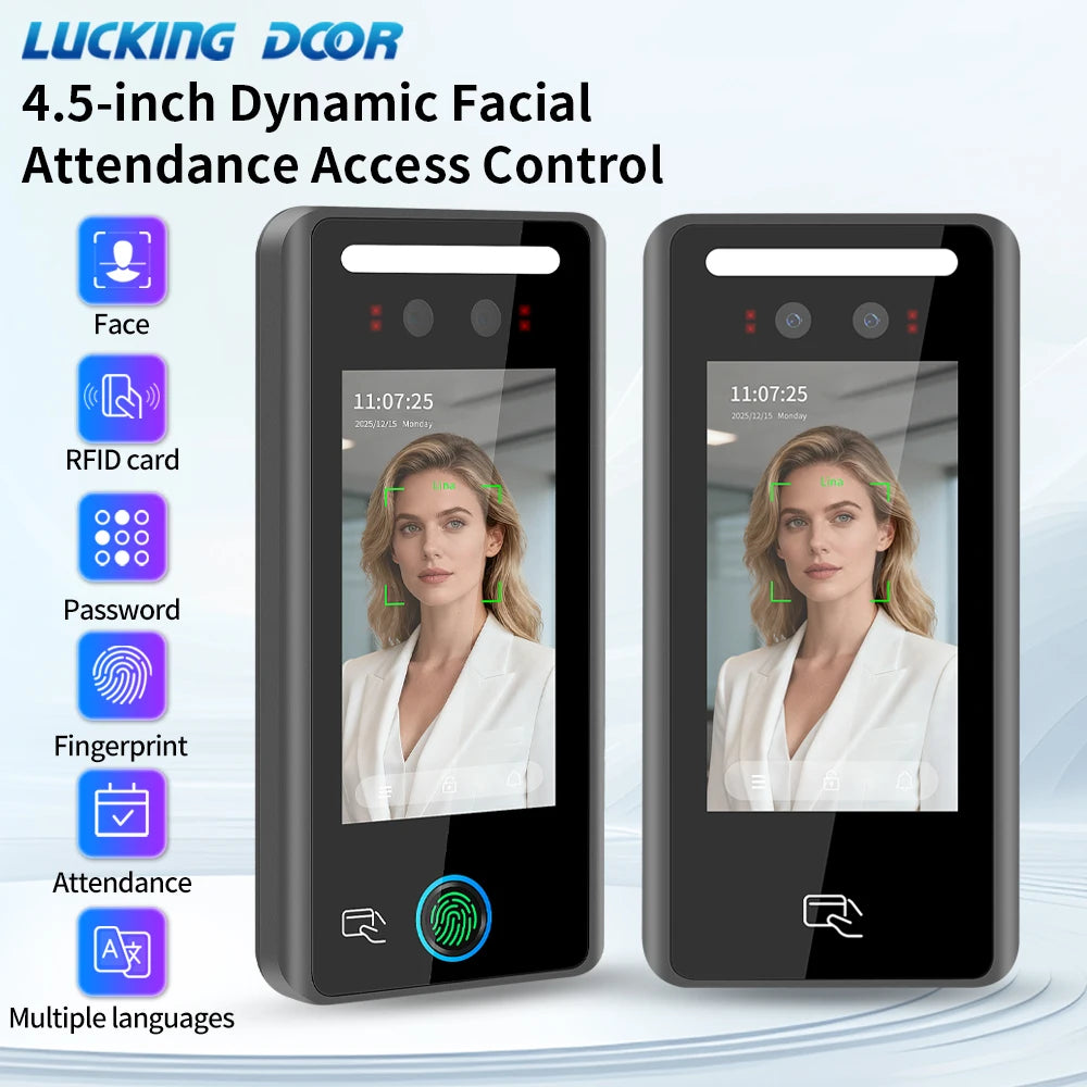 AI Biometric Wall Mount Face & RFID Recognition Terminal 4.5-inch WG26/34 Card Reader for Time Attendance Access Control System Vue