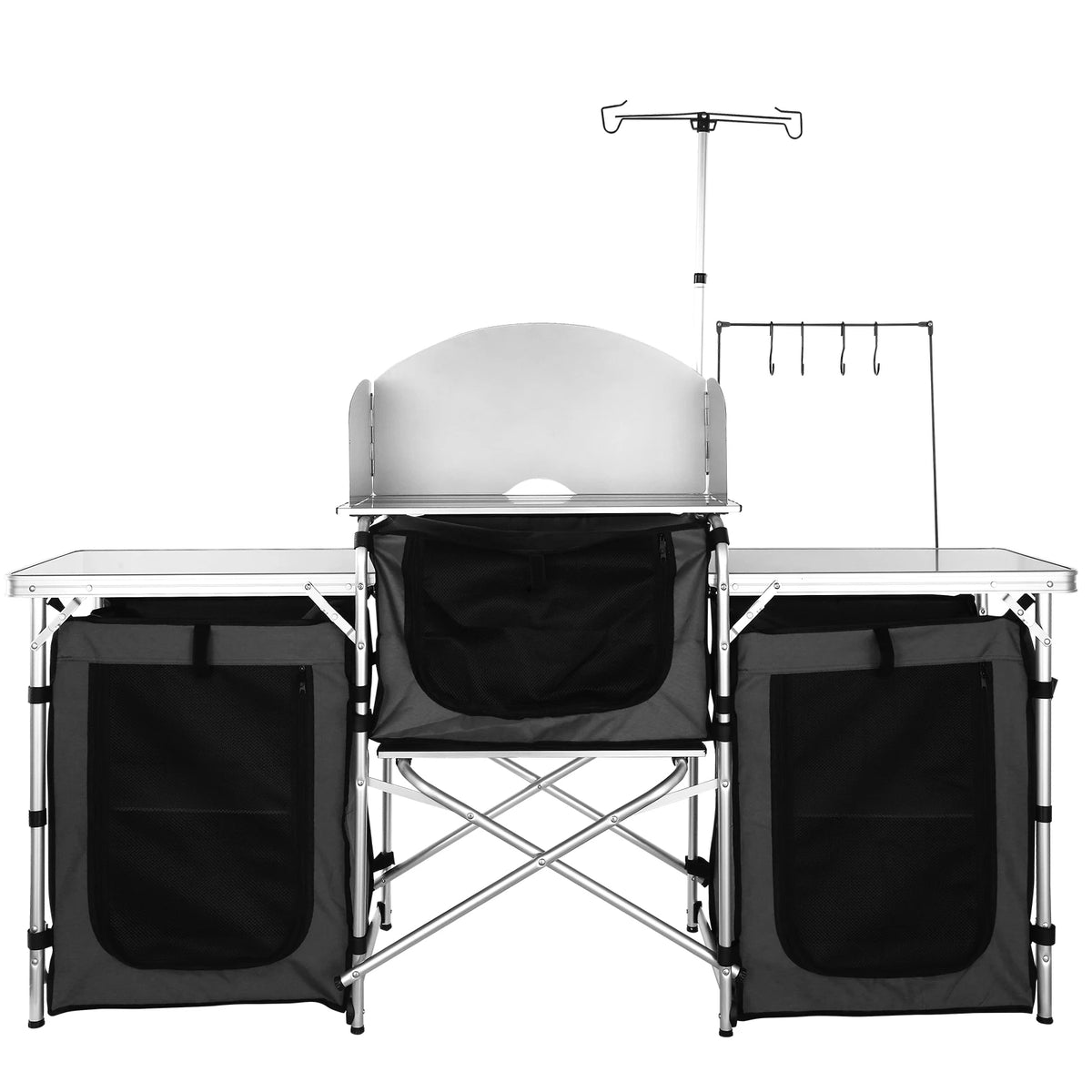 Folding Camping Kitchen Table with Windscreen & Storage Rack Folding Camp Kitchen Table Vue