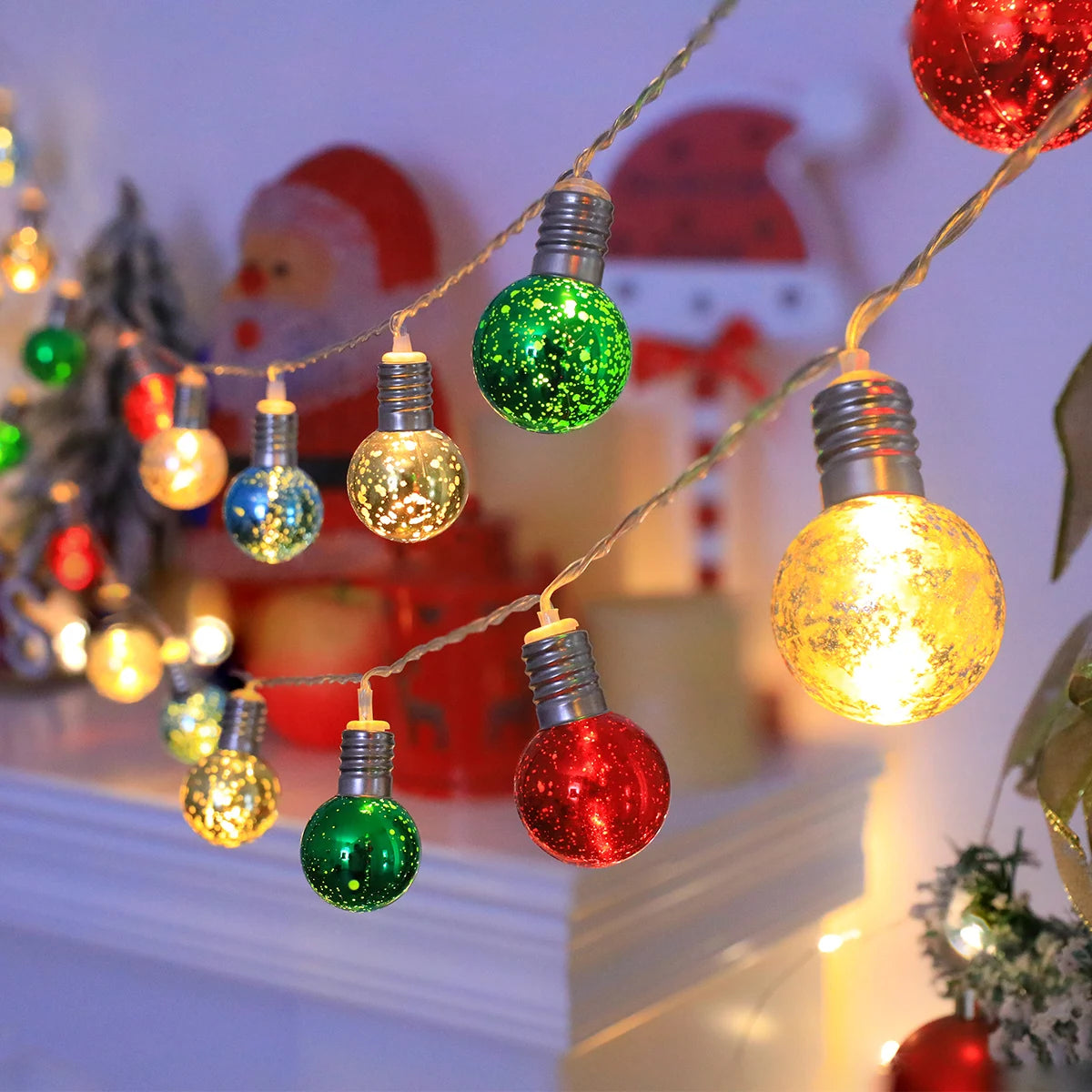 20/10LED Christmas Ball String Lights-Battery-Powered , Round Ball&Colorful Bead Design, for Home/Bedroom/Living Room/Christmas Vue