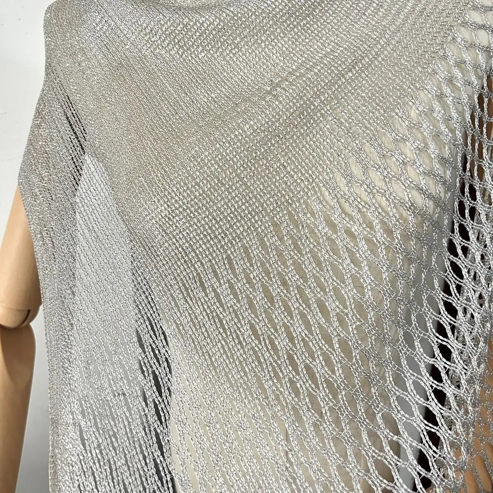 Multicolor Hollow Out Shawl Solid Breathable Glitter Scarf Gold