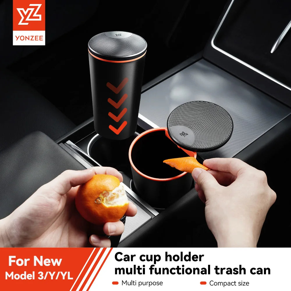 YZ Mini Car Trash Can Garbage Bin Storage Bucket Portable Interior Waste Organizer Container for Tesla Model 3 Y YL 2026 New Vue