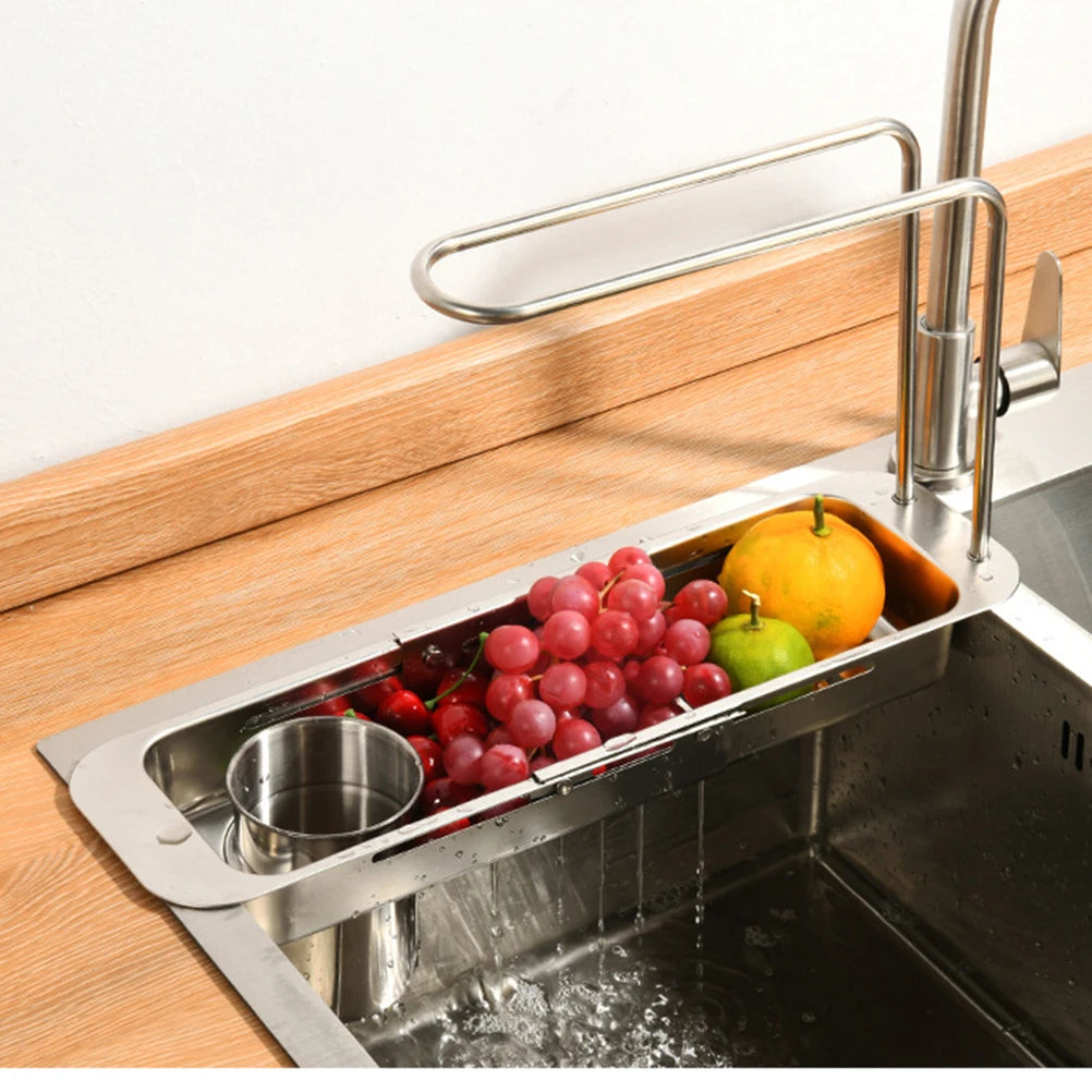 Stainless Steel Kitchen Sink Retractable Drain Rack Household Vegetable Wash Basin Drain Basket filter Basket Vue