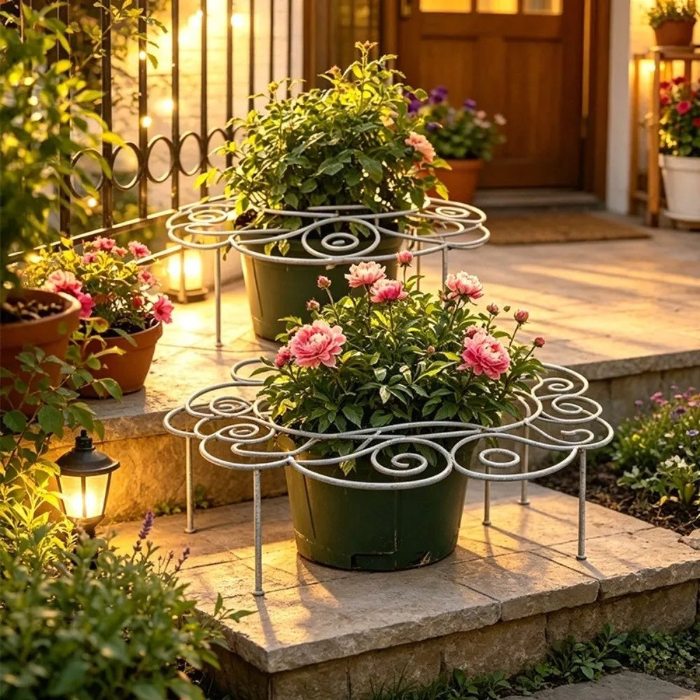 Flower Shaped Metal Plant Support Ring Weather-Resistant Anti Lodging Grow Through Ring Bracket Rust-Proof Iron Art Vue