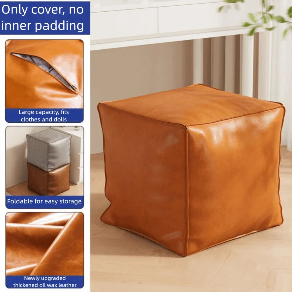 Foot Rest Non-Slip Storage Stool Waterproof Large Capacity PU Leather Ottoman Stackable Square Leather Pouf Tatami 발받침대 스툴 Vue