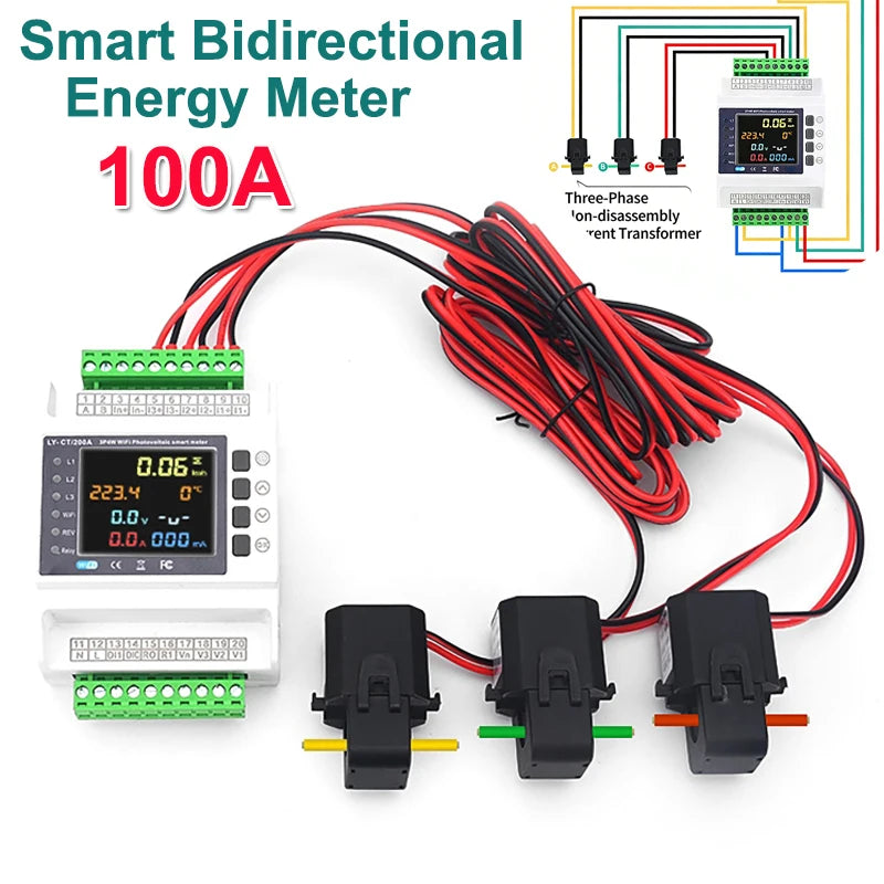 100A 300A WiFi Transformer Meter with 3CT Clamps Over & Under Voltage Protector Smart Bidirectional Energy Meter Circuit Breaker Vue 300A