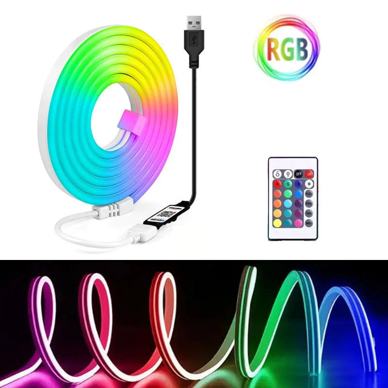 RGB Neon LED Strip Light USB Flexible Rope Lamp Bluetooth APP Remote Control Waterproof Music Sync for Bedroom Party Holiday Vue Remote Control Waterproof 3m