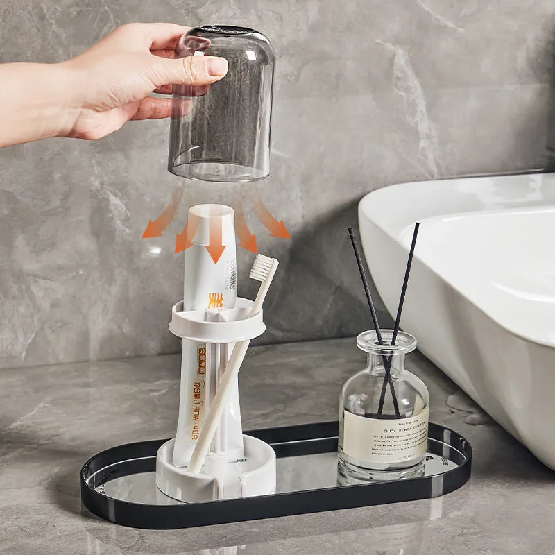Toothbrush Holder Withdust Cover Drainage Design Plastic Multifunctional Bathroom Toothbrush and Cup Organizer Vue