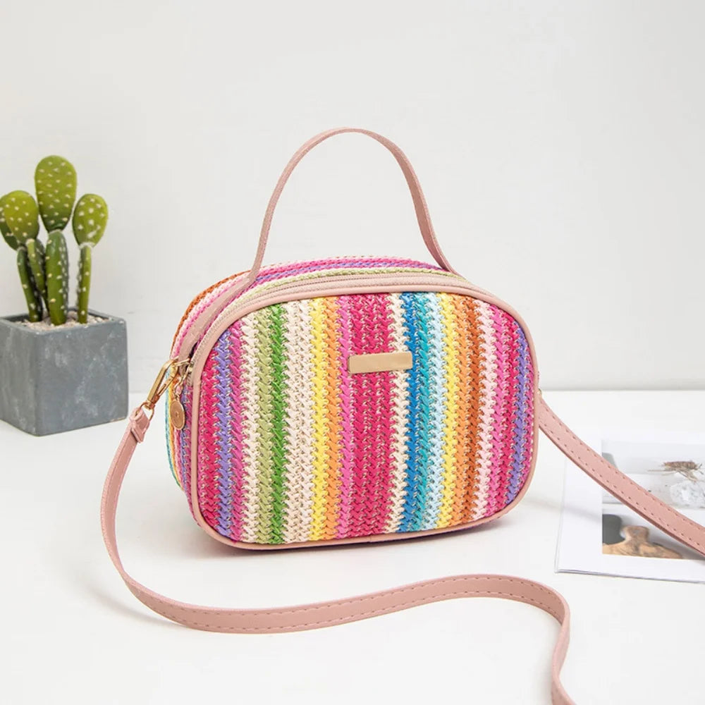 Rattan Knitting Women Straw Bag Beach Summer Chain Small Purse and Handbag Female Shoulder Crossbody Bags Travel Design Flap Bag Vue