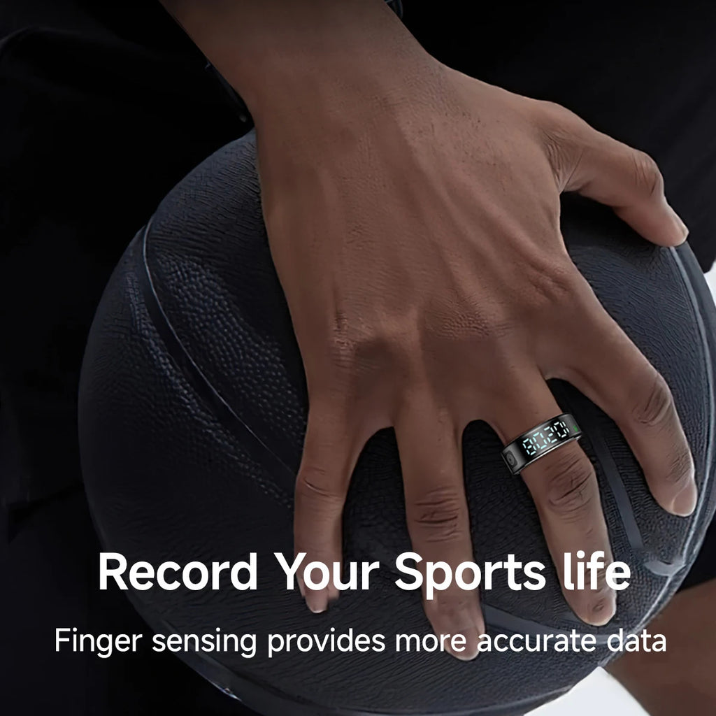 New Smart Ring SR08 LED Display Sleep Health Monitoring 5ATM Waterproof Charging Case Multi Sports Modes Ring For Men Women Gift Vue