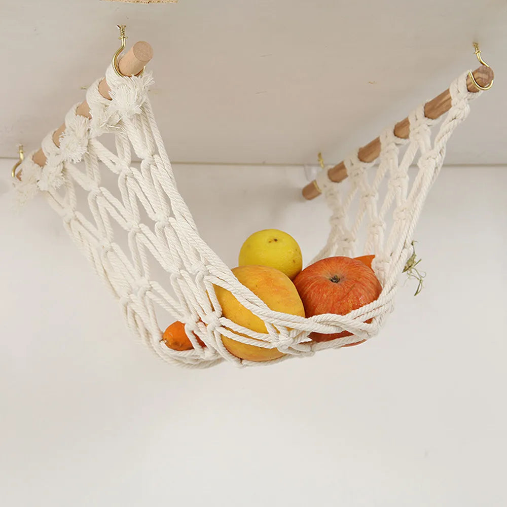 Fruit And Vegetable Hanging Basket Fruit Hammock Under Cabinet Storage for Bananas Fruit Storage with Hooks for Kitchen Décor Vue