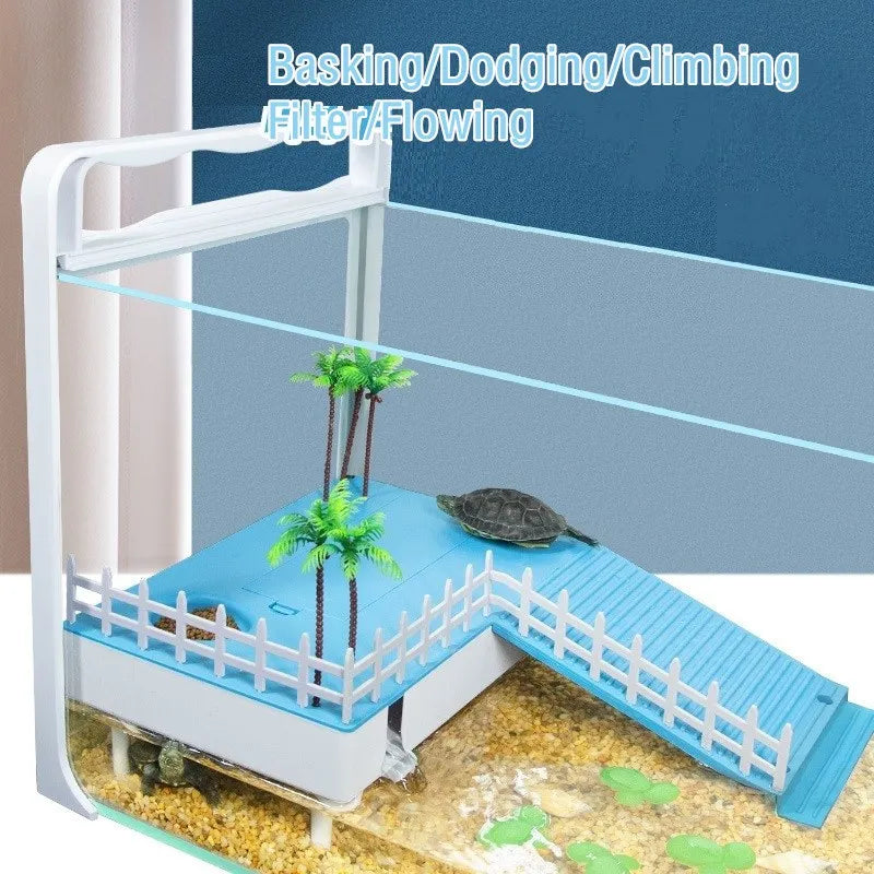 Reptile Tortoise Terrace Turtle Tank Floating Basking Platform Turtle Pier Terrapin Dock Reptile Ramp Platform with Water Pump Vue