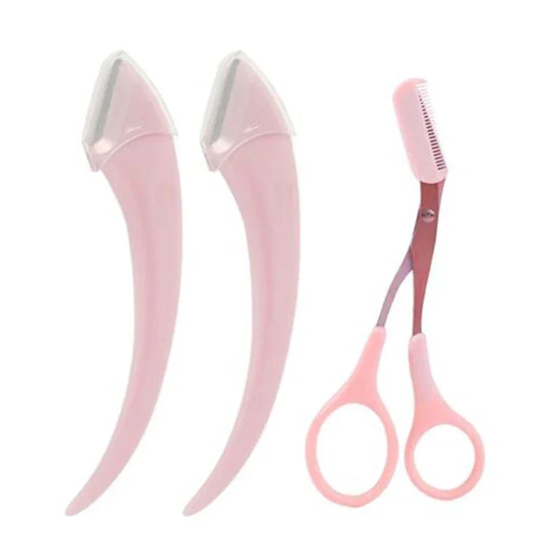 1/2/3Pcs Trimming Razor For Women Knife Eyebrow Face Eyebrow Eyebrow Scissors With Comb Brow Trimmer Scraper Vue M26 Pink-Set2
