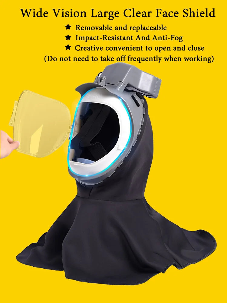 Full Cover Electric Powered Air Supply Dust Mask Hat Dustproof Hood Cape For Harvester Polishing Sanding Industrial Dust Vue