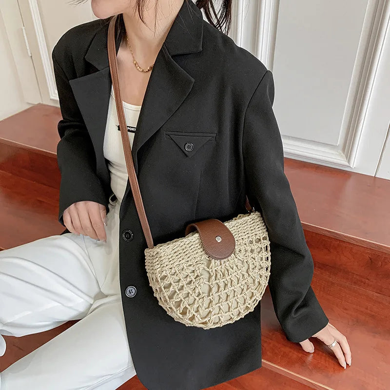 Fashion Straw Shoulder Messenger Bags Women's Hollow Designer Luxury