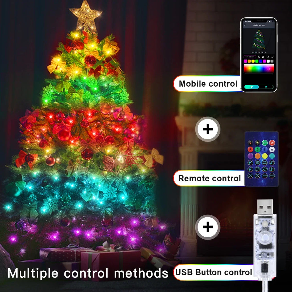 40M Led String RGB Light Smart Outdoor Festoon Party Leather Line IP65 Bluetooth Music Lamp String Fairy Lights Holiday Lighting Vue