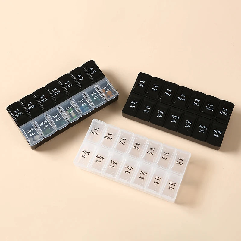 Braille Design Weekly Pill Organizer 7 Days 14 Grids Portable Travel Medicine Storage for Tablets Vitamins Fish Oils Vue