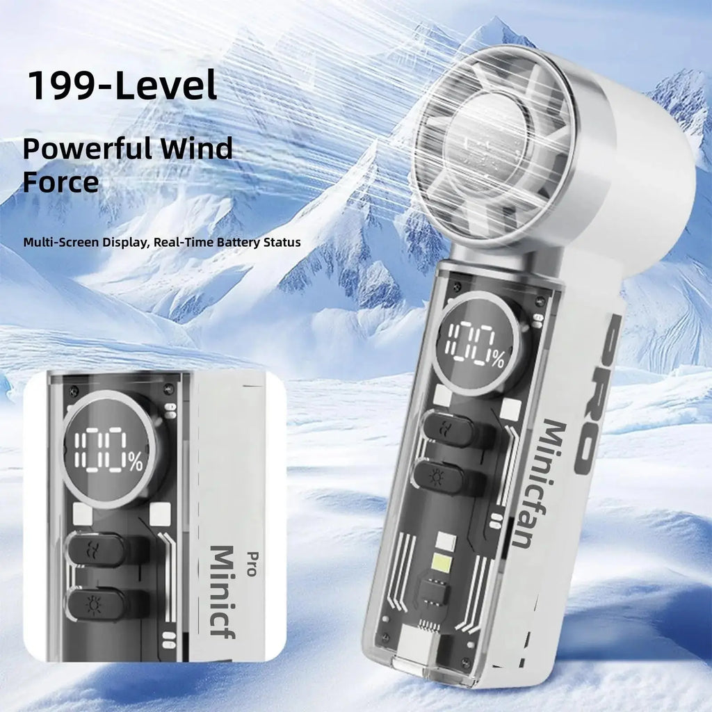 Rechargeable Portable Cooling Fan,Handheld Fan with LED Battery Display, 199 Speeds High-Speed Fan for Summer, Travel & Camping Vue
