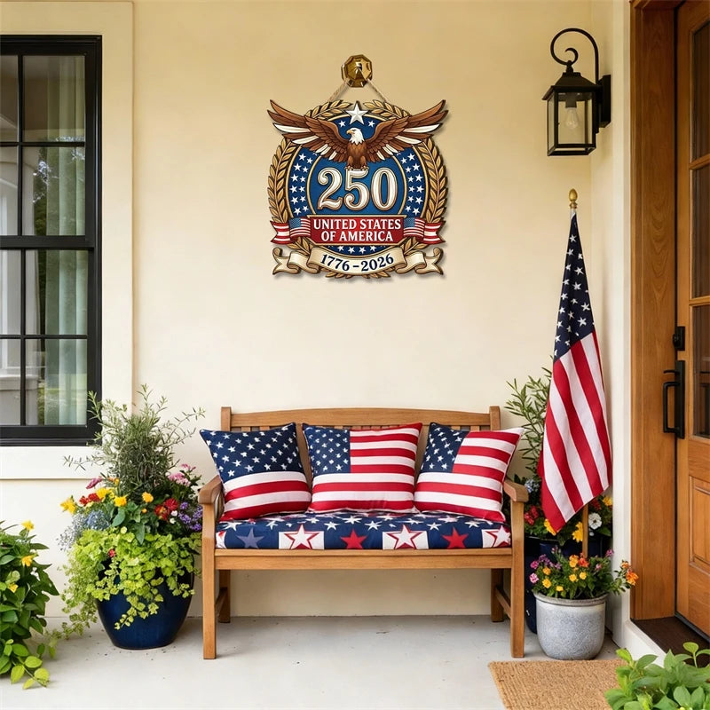 Wooden 250th Anniversary Door Plaque Rustic Patriotic Sign For Porch Wall Entry Decor Independence Day Gift For Family Couples Vue