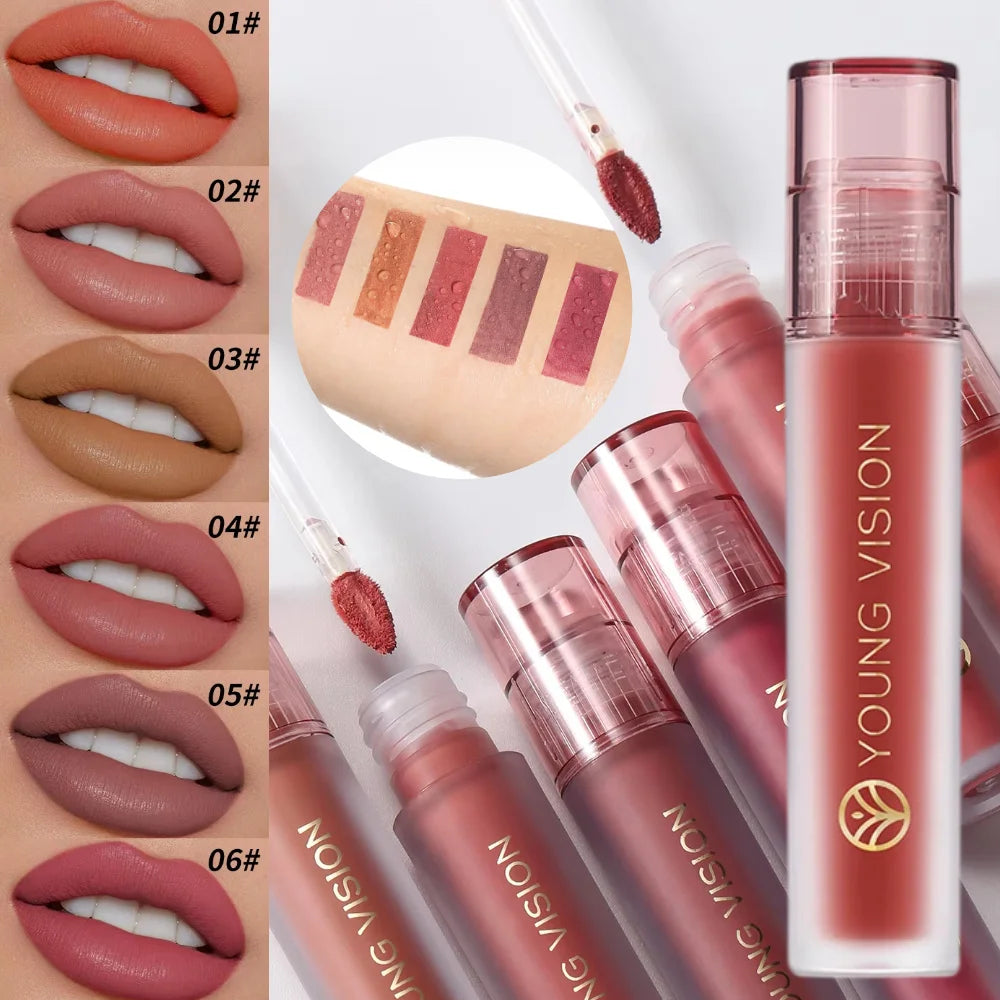 YOUNG VISION 6-Color Matte Velvet Lip Gloss Silky Smooth, Long-Lasting Color Seductive Feminine Lip Makeup Vue
