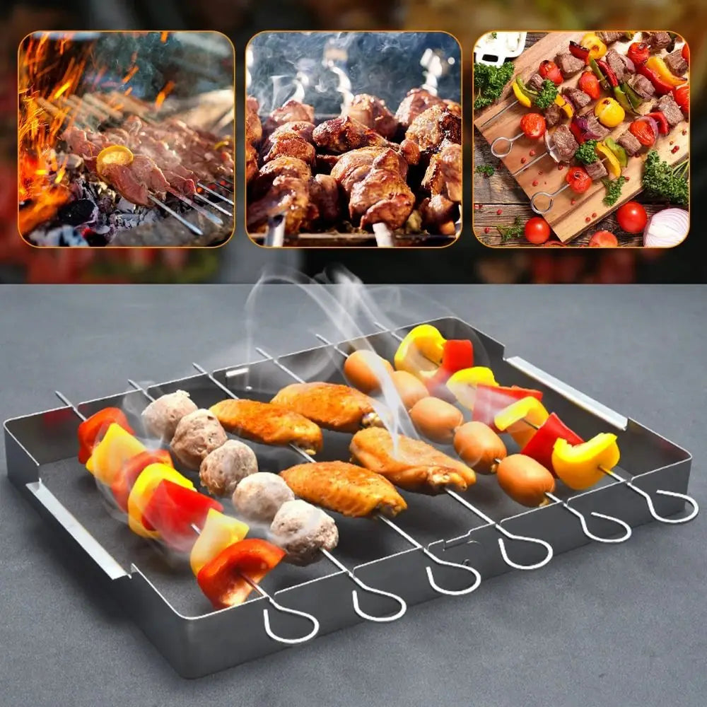 Creative BBQ Skewer Rack Set Stainless Steel Foldable BBQ Grill Rack Sturdy Grill Skewers Outdoor Grill Tools Birthday Party Vue