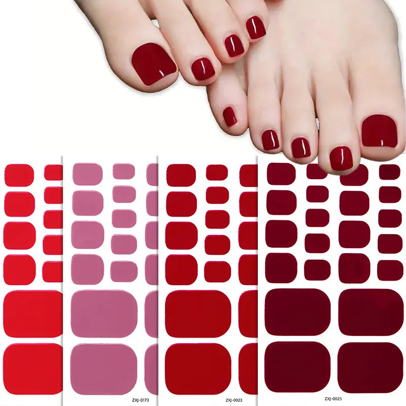 Solid Color Full Cover Toenail Polish Strips Summer Self Adhesive DIY Foot Decals 22tips Baking Free Toe Nail Sticker Wraps Vue