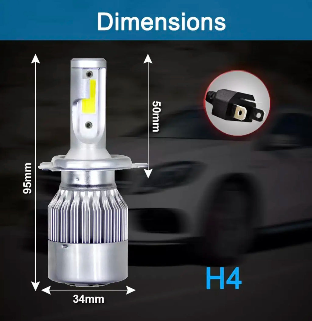 2PCS H1/H7/H4/H8/H9/H11 Car LED Light, 6000K 3800LM Super Bright High and Low Beam Bulb C6 LED Light Headlight Bulb, Car/trucks Vue