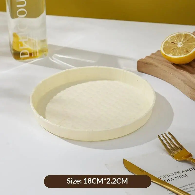 Bamboo Woven Circular Disc Dinner Plate Fruit Snack Trays Breakfast Vue Yellow