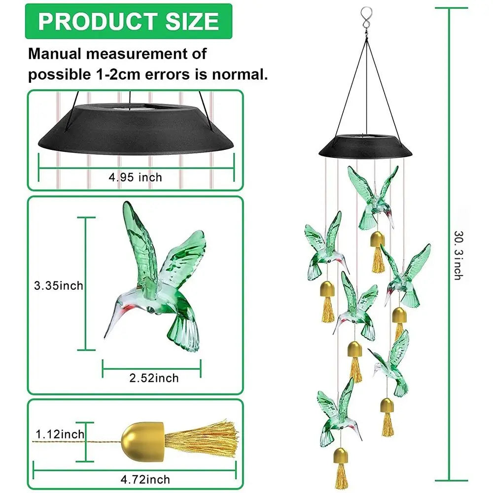 Cute Solar Wind Chime Hanging Weatherproof Hanging Solar Lights Auto on/Off Landscape Lamp LED Wind Chime Light Home Decoration Vue