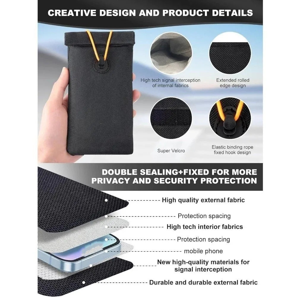 RFID Signal Blocking Bag Wear-resistant Durable Phone Pouch Folding Anti-theft Anti-Theft Key Fob Protector Automobiles Interior Vue