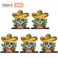 1-10PCS Day of The Dead Wooden Skull Display Tray for Mexican Carnival Halloween Party Fiesta Table Centerpiece Home Decor Vue Style A-5PCS