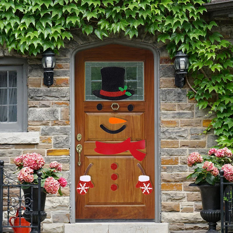Christmas Door Window Stickers Felt Cloth Snowman Santa Claus Elk Wall Sticker Christmas Home Decoration Happy New Year 2025 Vue