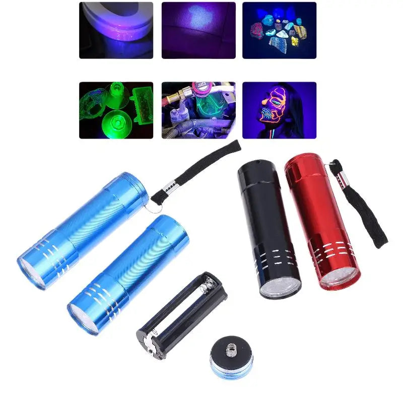 1Pcs 50LM 395nm Mini UV Flashlight, Compact 9 LED Outdoor Lighting Tool, Portable Black Light for Hiking Vue