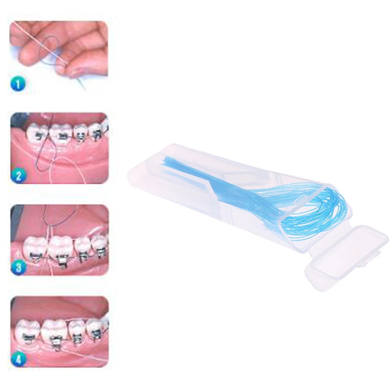 70Pcs/Box Dental Floss Threader Dental Traction Line 0.5mm Crown Brace Bridge Implant Hoop Threading Braces Traction Tool Vue