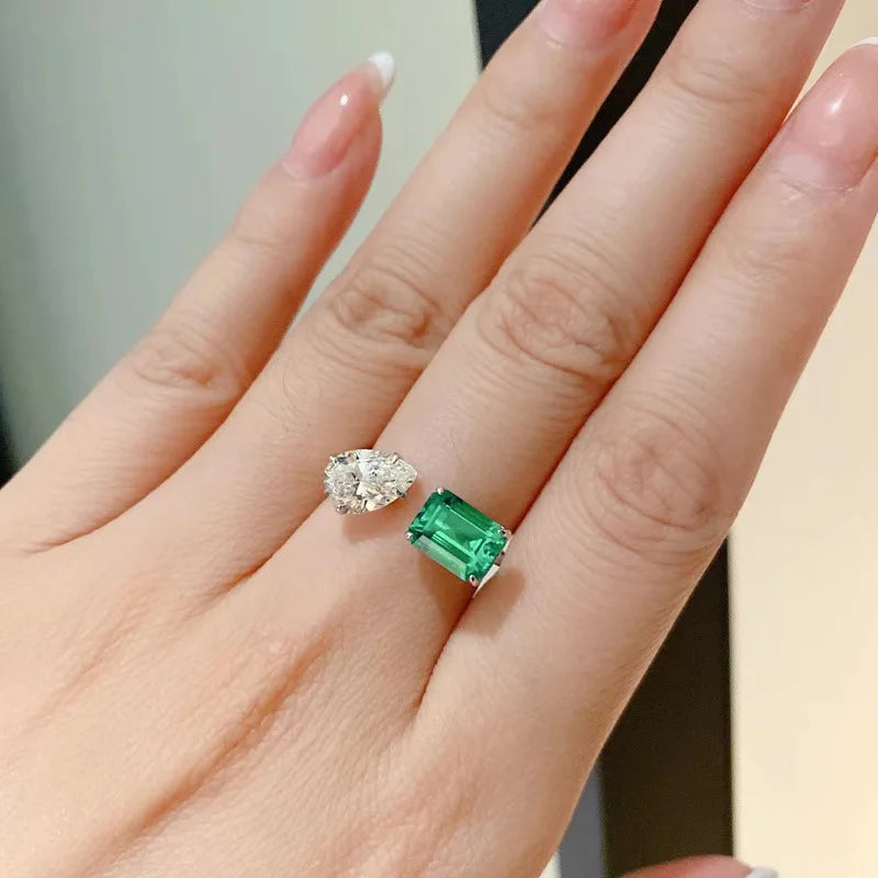 Huitan Green & White CZ Open Ring – Trendy Women's Jewelry Fashion Ring Vue