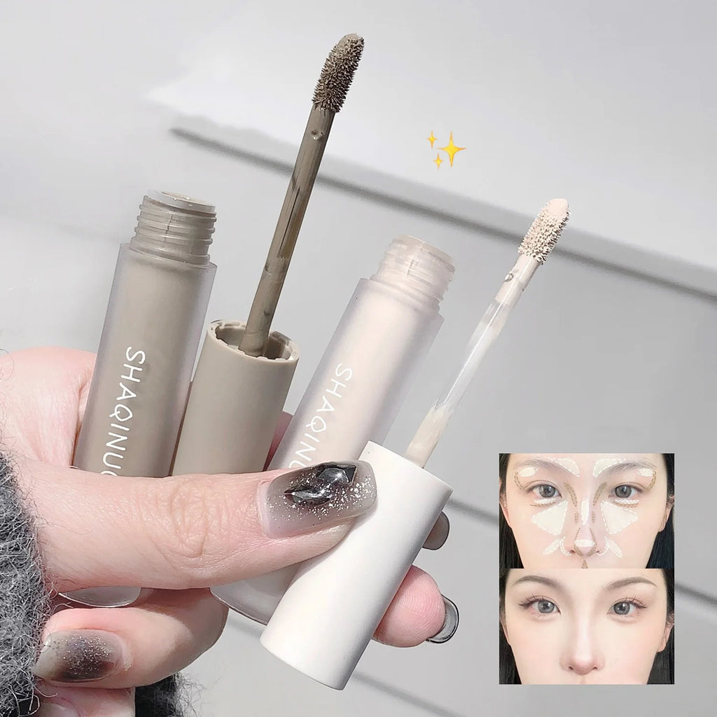 3D Contouring Stick Long Lasting Waterproof Matte Bronzer Nose Shadow Contour Pen with Brush Facial Contour Stick Makeup Vue