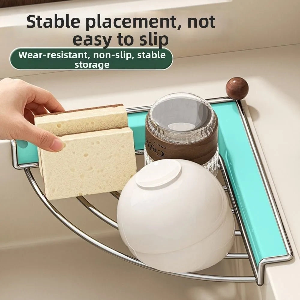 Stainless Steel Sink Corner Rack Waterproof Punch-free Dish Drying Rack Anti-rust Hollowed Sink Storage Holder Vue