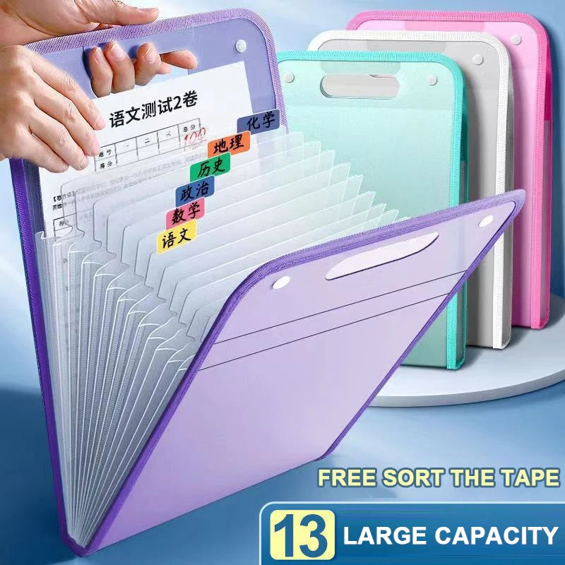 Portable 13 Pocket Folder A4 Letter Size Macaroon Folding File Organizer For Classroom Office And Home Storage Stationery Vue