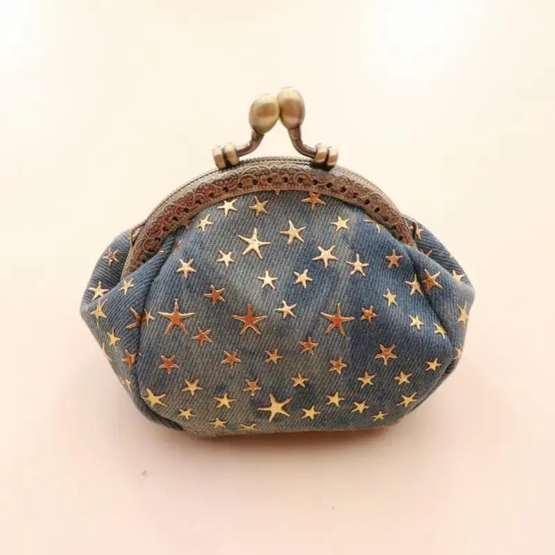 Denim Star Coin Purse for Women Mini Wallet with Buckle Card Holder Small Pocket Purse Everyday Use Vue A4