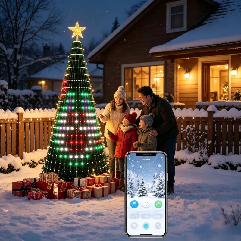 Christmas Star Tree Lights RGB LED, Bluetooth APP Controlled Fairy Lights with Remote Control Timer for Xmas Home Decoration Vue