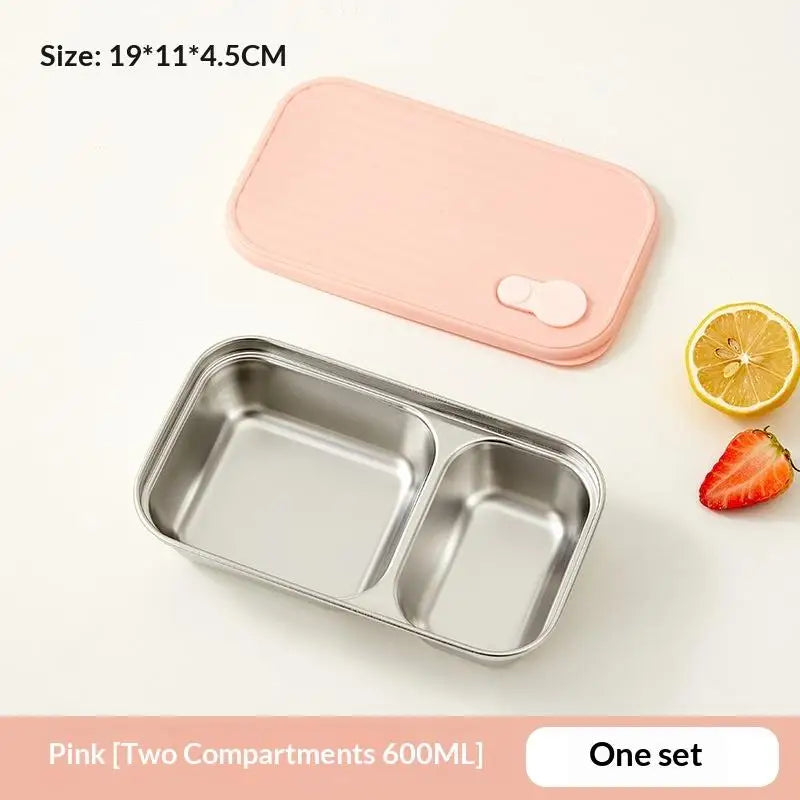Portable 304 Stainless Steel Lunch Box Reusable Sealed Leak Proof Vue 600ML Pink