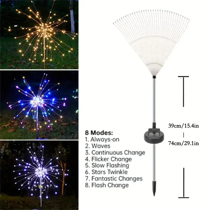 NEW Garedn Solar Fireworks Lights Outdoor Waterproof Solar Garden Lights 8 Lighting Modes with Remote Control Decorations Light Vue