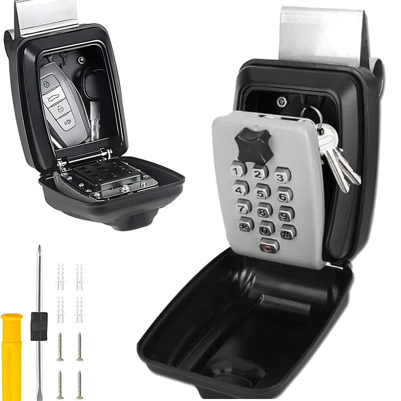 Password Combination Key Lock Box Storage Key Wall Mounted Outdoor Waterproof 12 Digit Security Key Safe Secret Organizer Box Vue Gray-in-vehicle