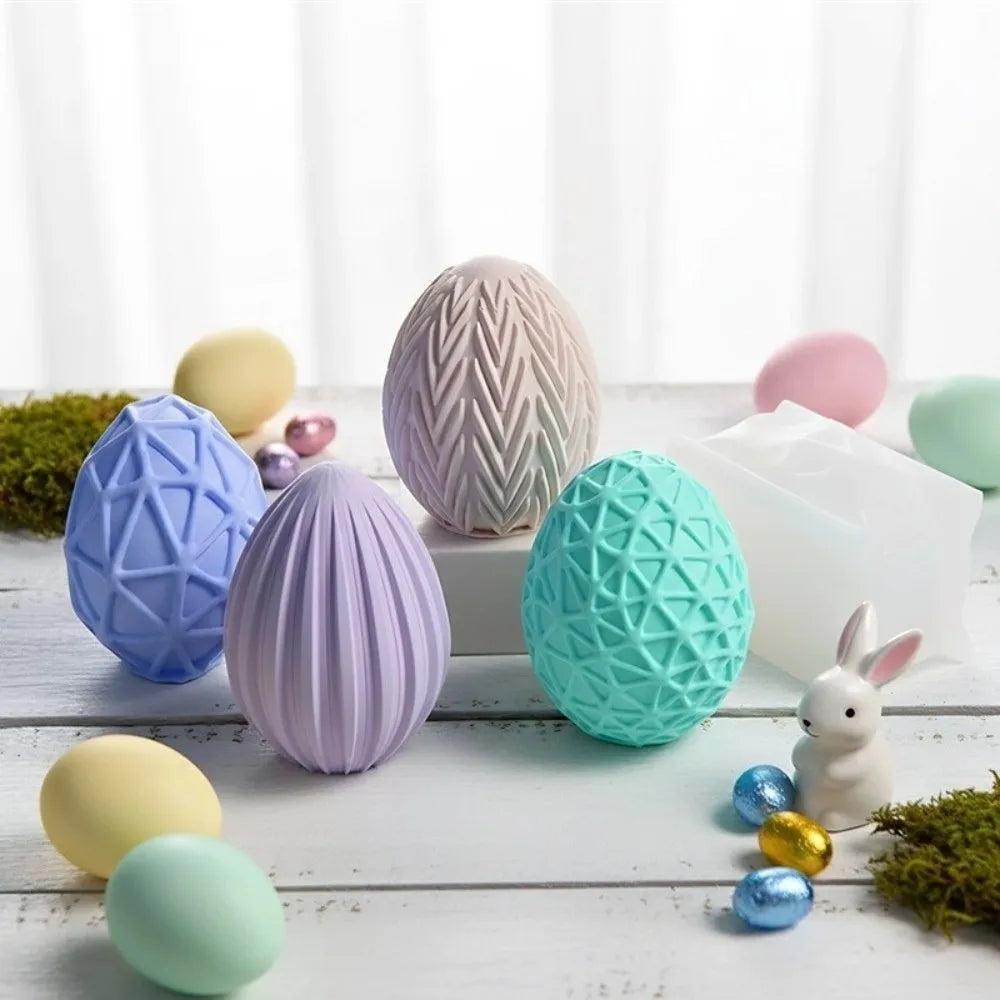 Striped Pattern Easter Geometric Eggs Mold Handmade Craft Heat Resistant Silicone Candle Mold Non-Stick Flexible Cement Mold Vue