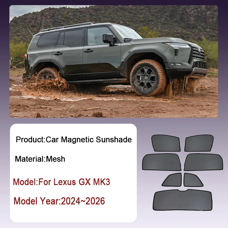 Car Mesh Sunshade For Toyota Land Cruiser Prado J250 MK5 2023 2024 2025 Window Magnetic Visor Sun Shade Curtain Part Accessories Vue