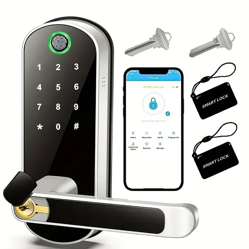 Tuya Smart Fingerprint Door Lock App Remote Control Keyless WIFI Digital Touchscreen Lock NFC with 2 IC Cards IP68 Waterproof Vue