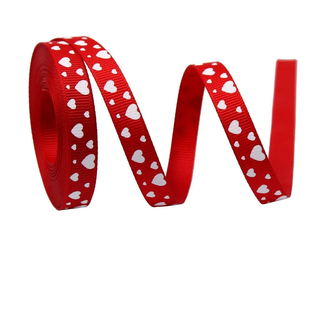 5 Yards Red Love Printed Ribbon Single-Sided Handmade Ribbon Bouquet Packaging Ribbon Polyester Heart Print Ribbon Vue Style 5
